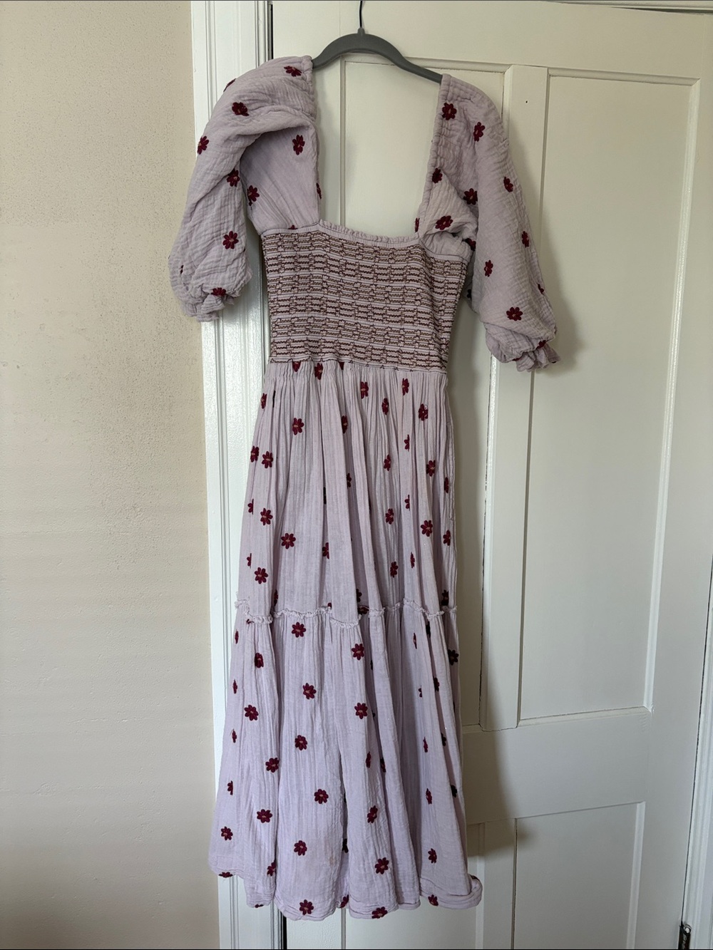 Free People Dress with Red Floral Embroidery, M, - Picture 2 of 6